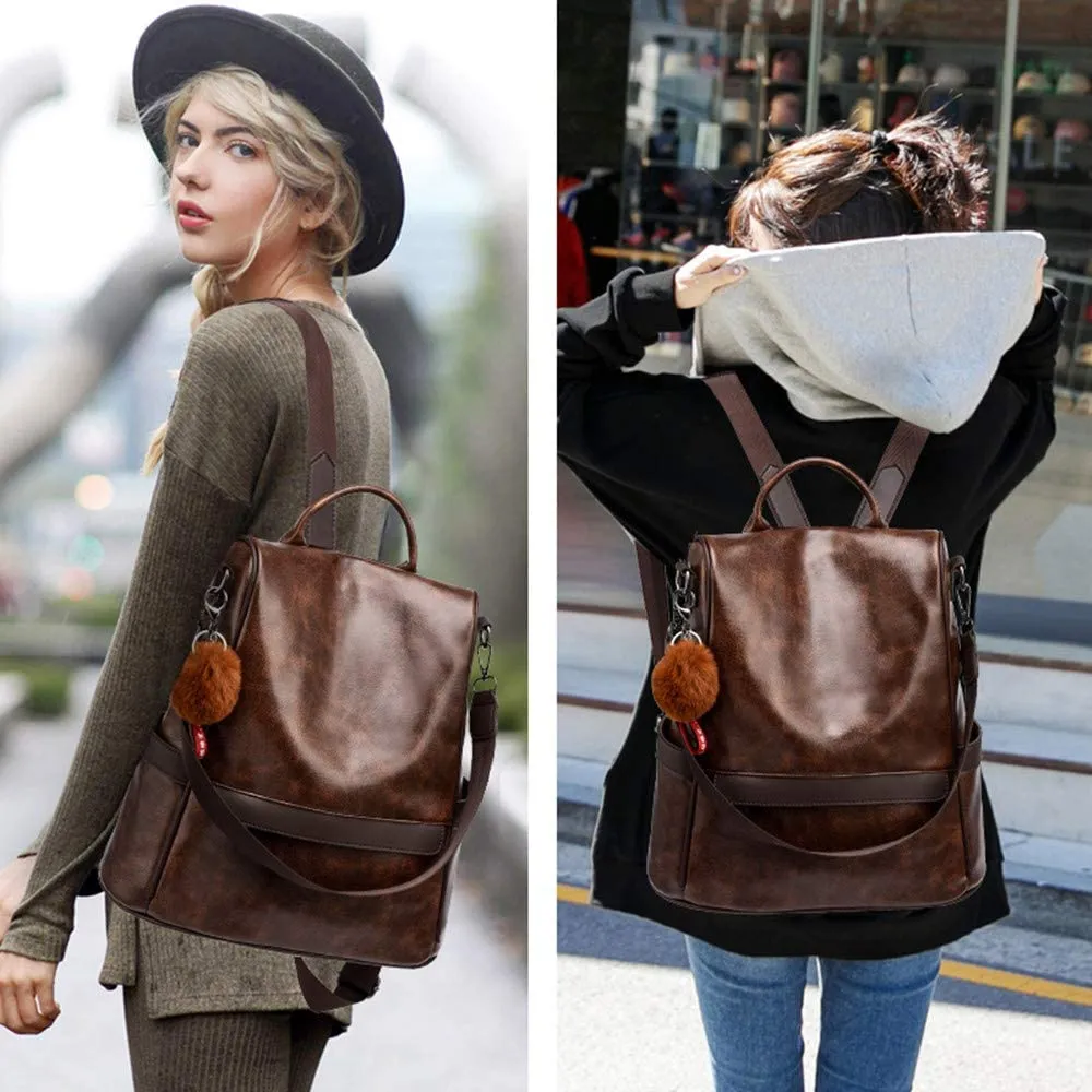 Soft Brown Faux Leather Waterproof Backpack