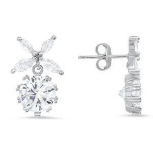 Sterling Silver Dangling Floral CZ Stud Earrings