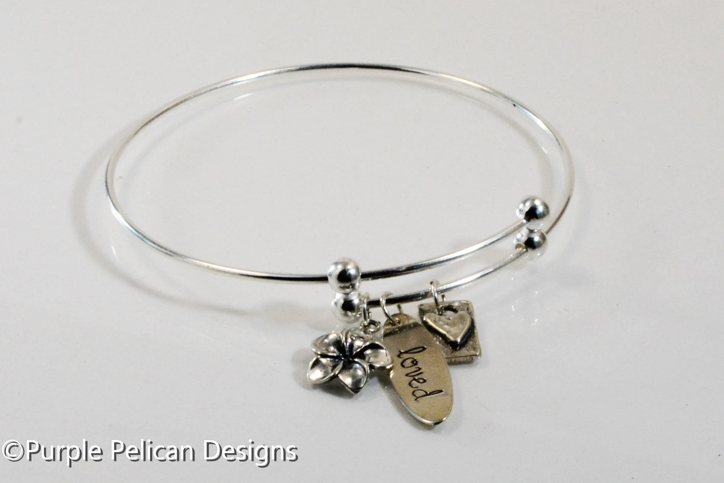 Sterling Silver Expandable Bangle - Loved