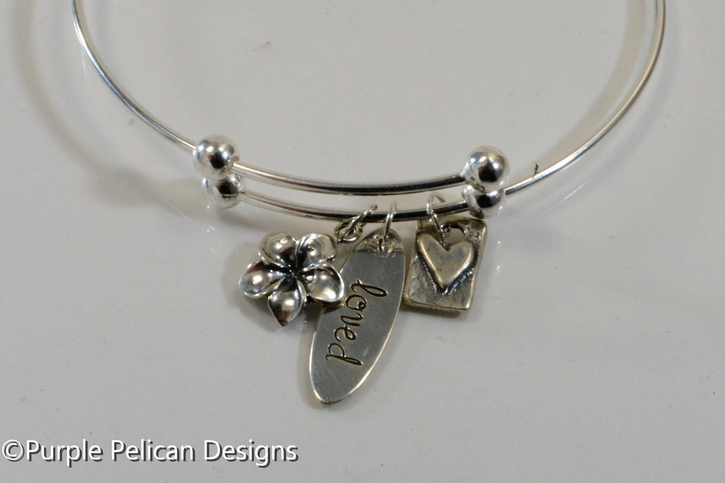 Sterling Silver Expandable Bangle - Loved