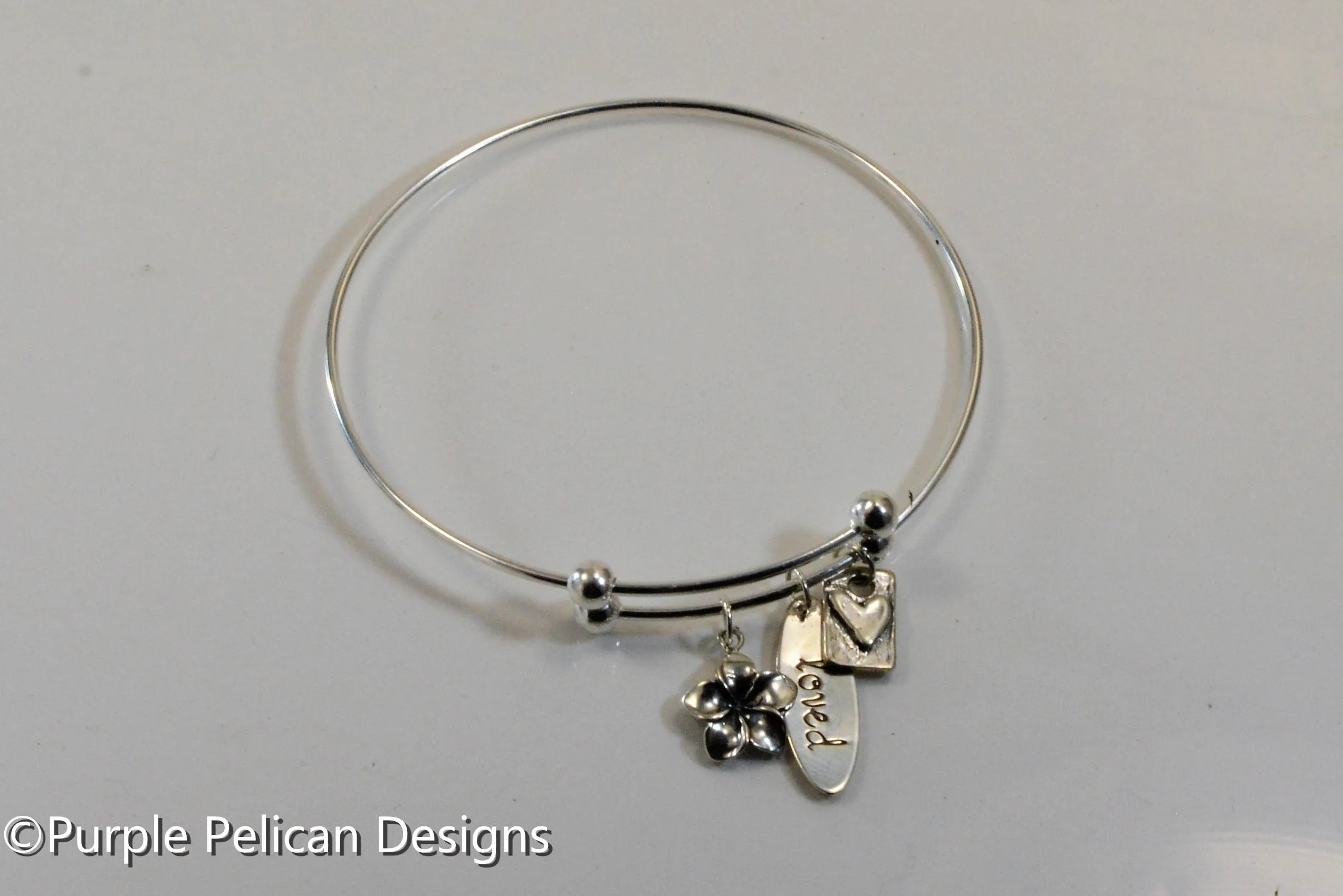 Sterling Silver Expandable Bangle - Loved