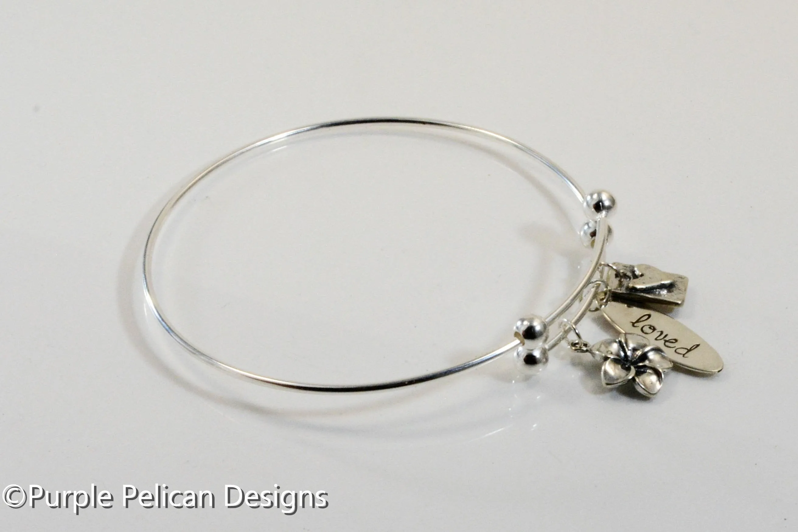 Sterling Silver Expandable Bangle - Loved