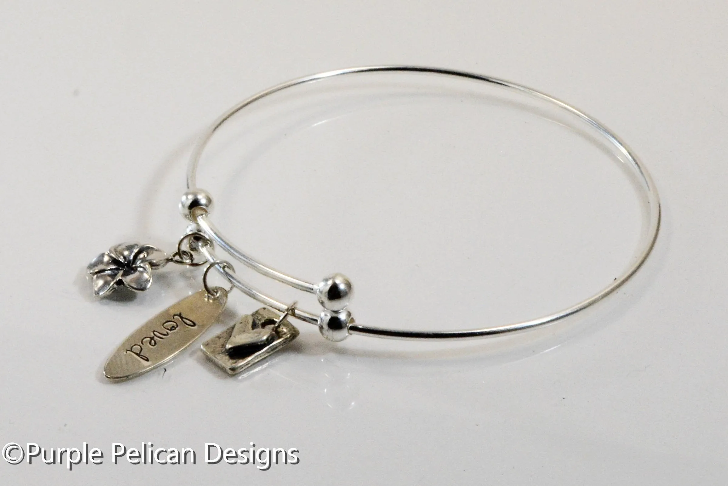 Sterling Silver Expandable Bangle - Loved