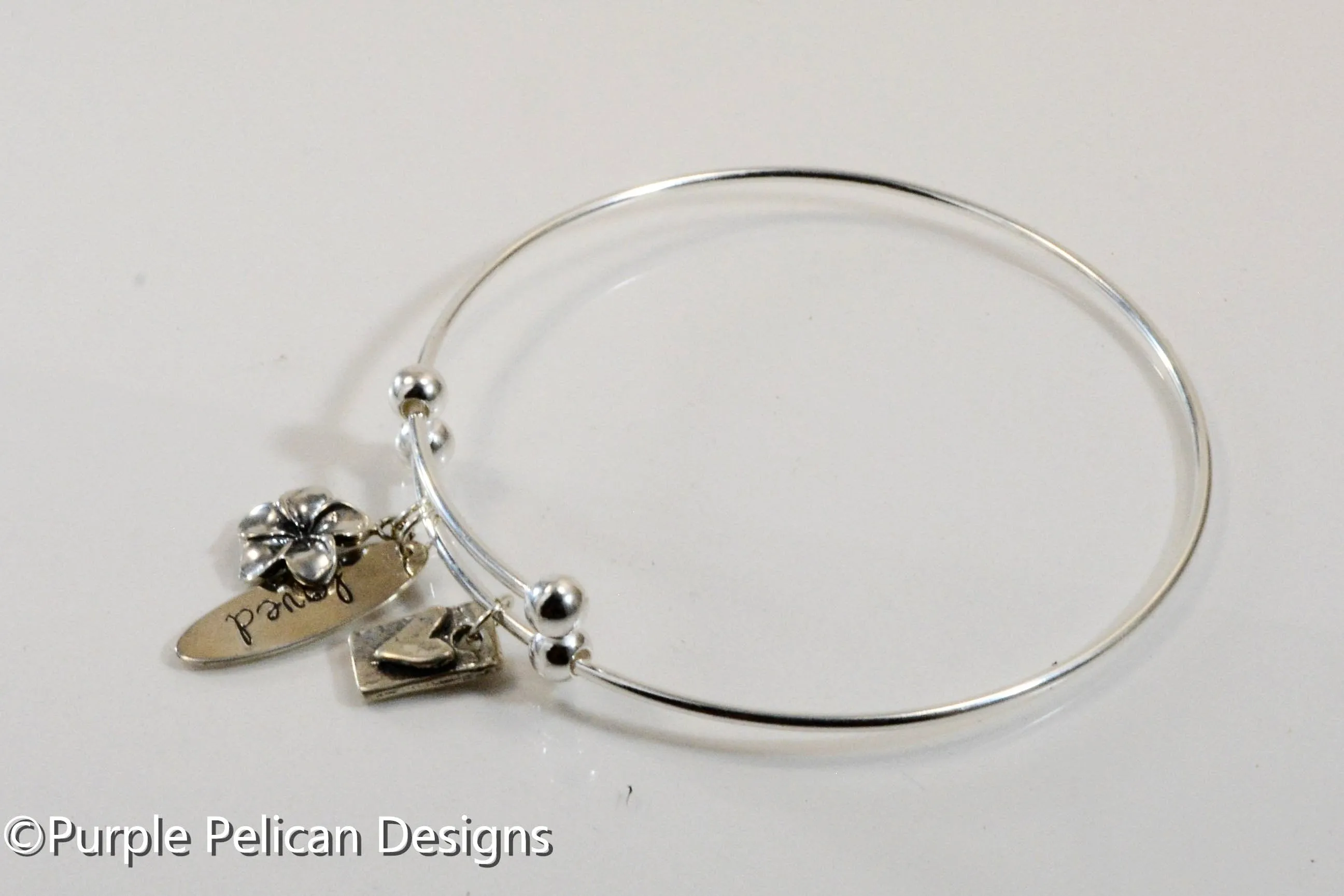 Sterling Silver Expandable Bangle - Loved