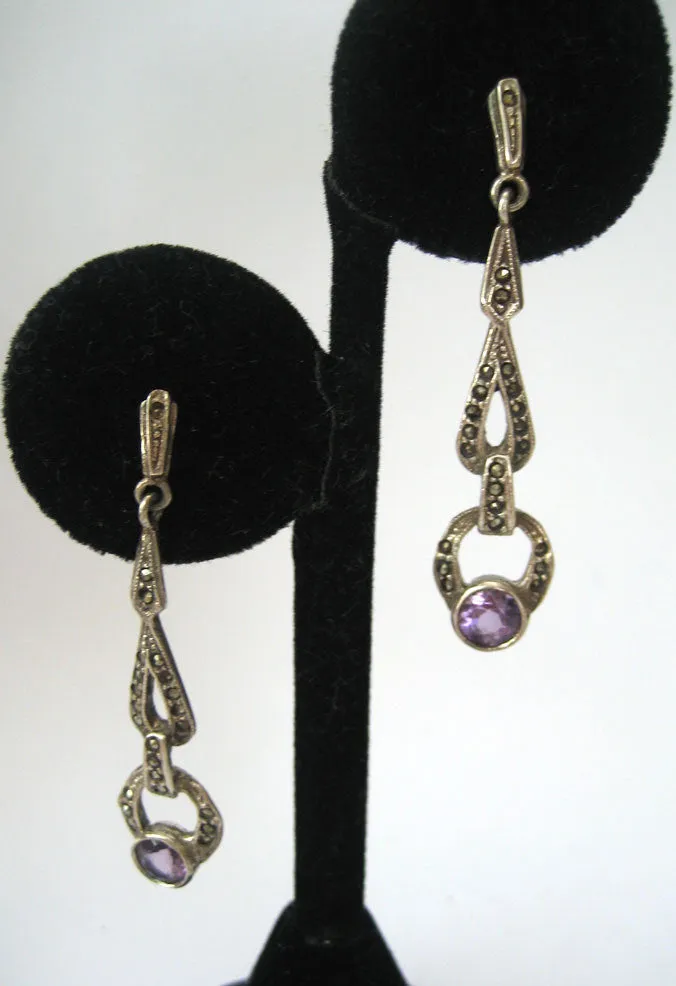 Sterling Silver Marcasite Amethyst Earrings