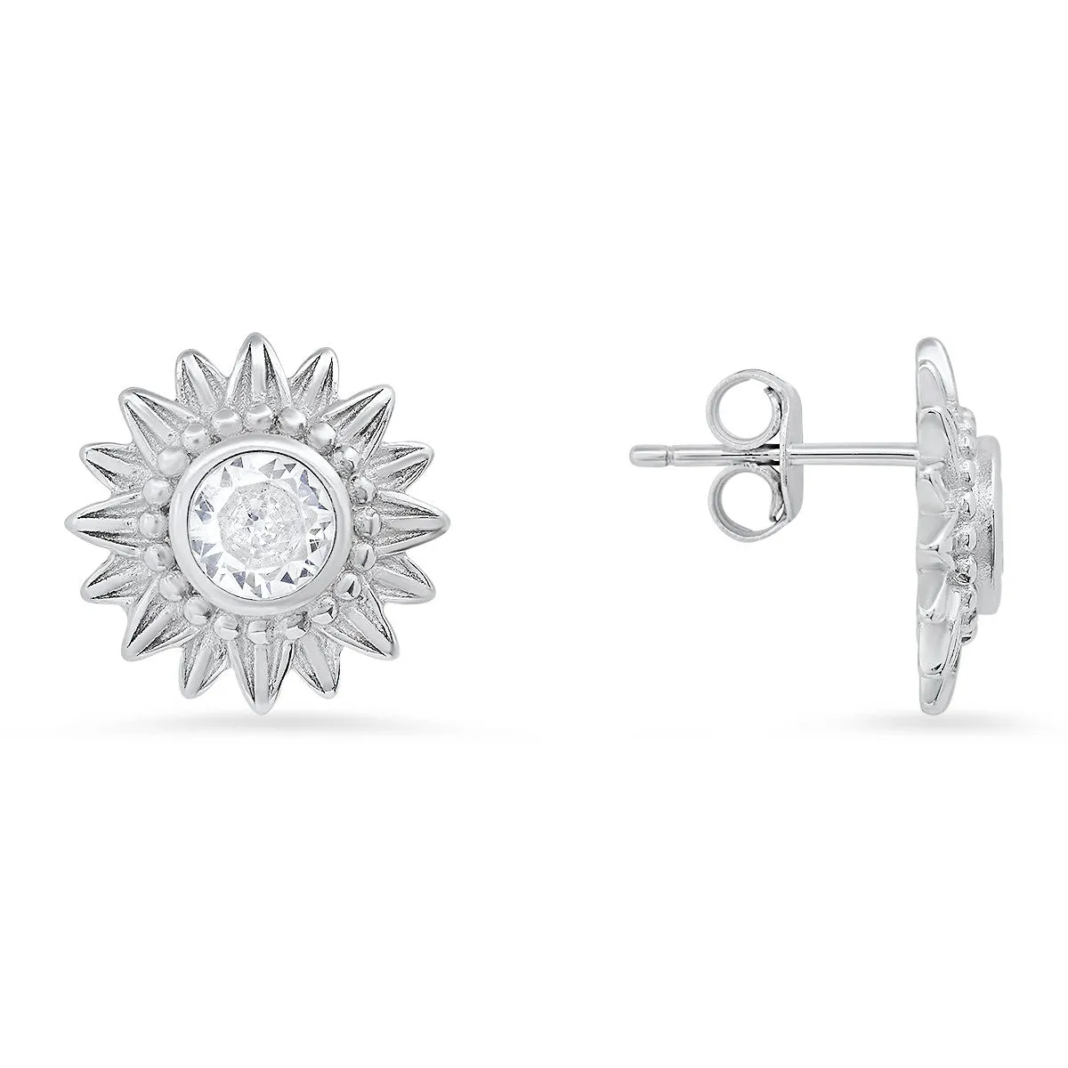 Sterling Silver Vintage CZ Flower Stud Earrings