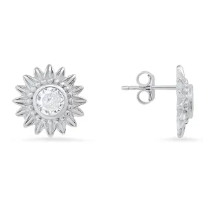 Sterling Silver Vintage CZ Flower Stud Earrings