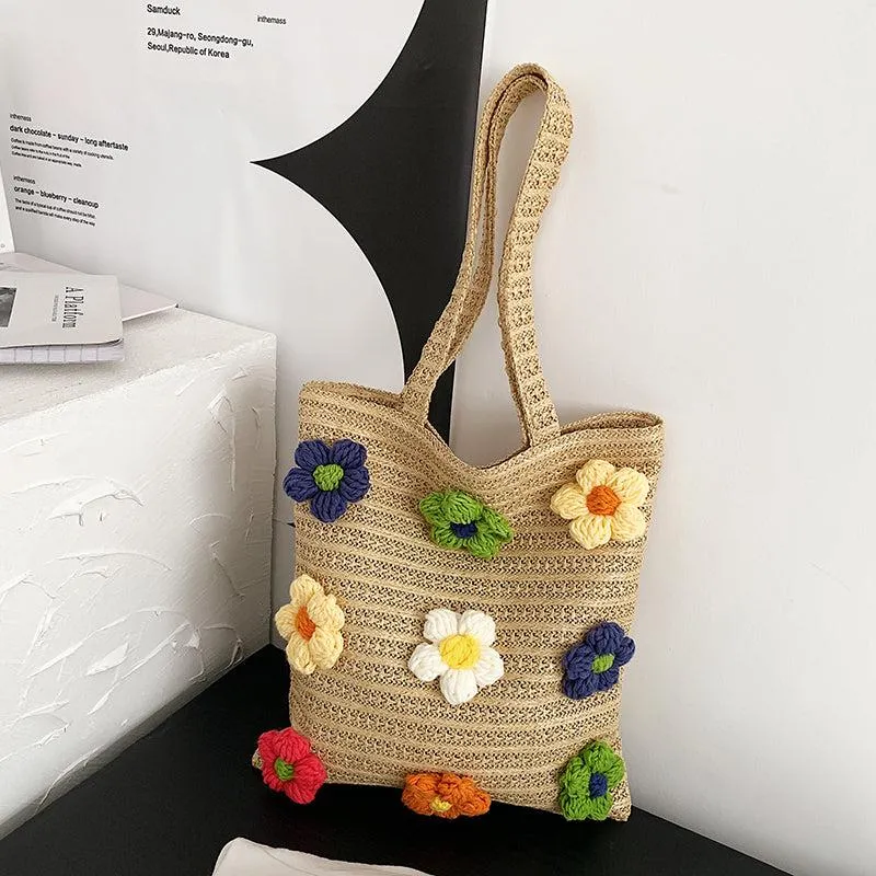 Straw Flower Tote Bag