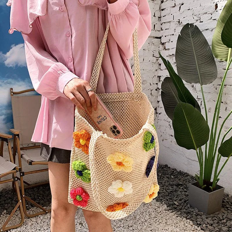 Straw Flower Tote Bag