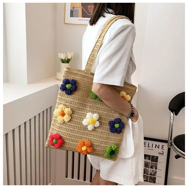Straw Flower Tote Bag