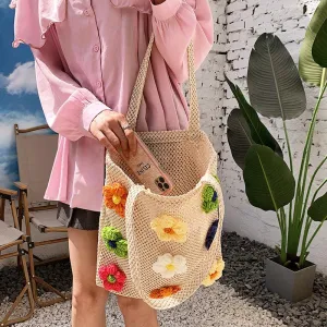 Straw Flower Tote Bag