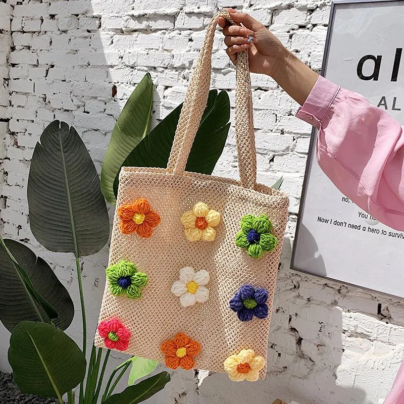 Straw Flower Tote Bag