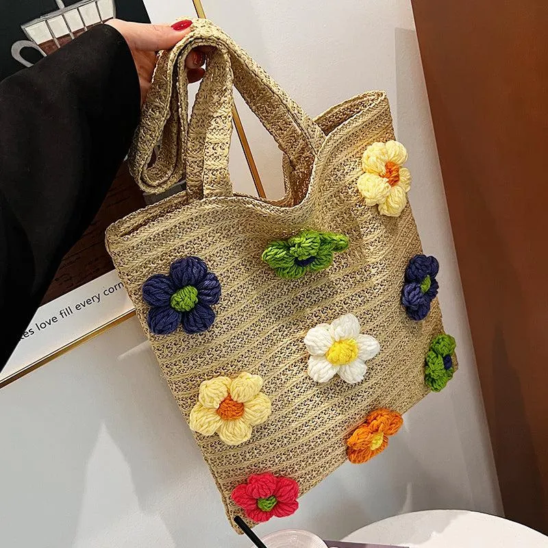 Straw Flower Tote Bag