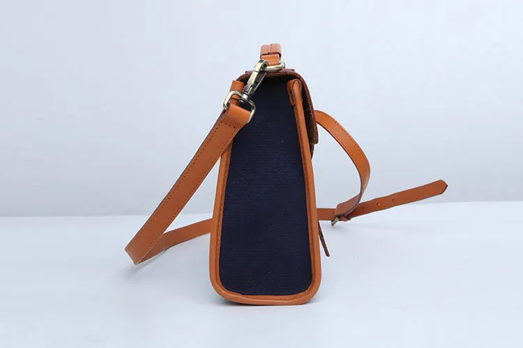 Stylish Women's Satchel Shoulder Bag Canvas Leather Messenger Bag For Women