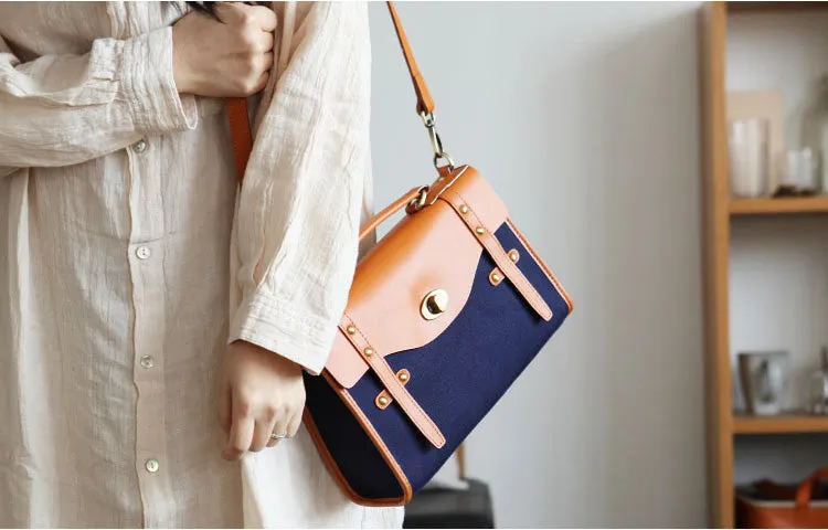 Stylish Women's Satchel Shoulder Bag Canvas Leather Messenger Bag For Women