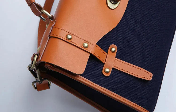 Stylish Women's Satchel Shoulder Bag Canvas Leather Messenger Bag For Women