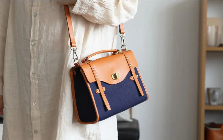 Stylish Women's Satchel Shoulder Bag Canvas Leather Messenger Bag For Women