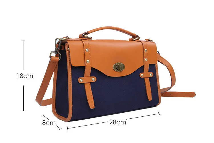 Stylish Women's Satchel Shoulder Bag Canvas Leather Messenger Bag For Women