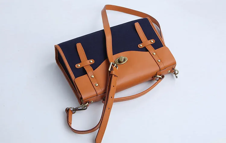 Stylish Women's Satchel Shoulder Bag Canvas Leather Messenger Bag For Women