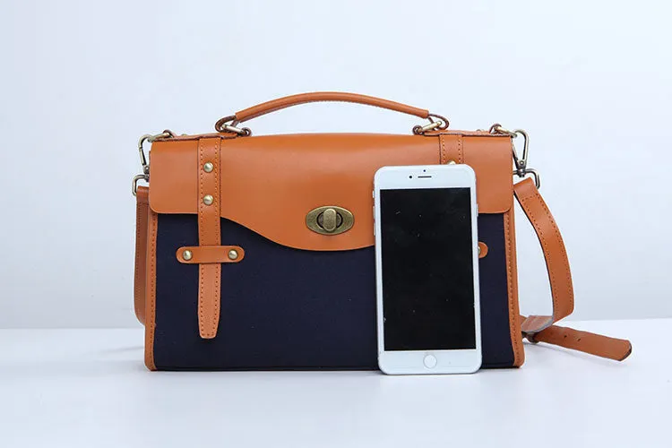 Stylish Women's Satchel Shoulder Bag Canvas Leather Messenger Bag For Women