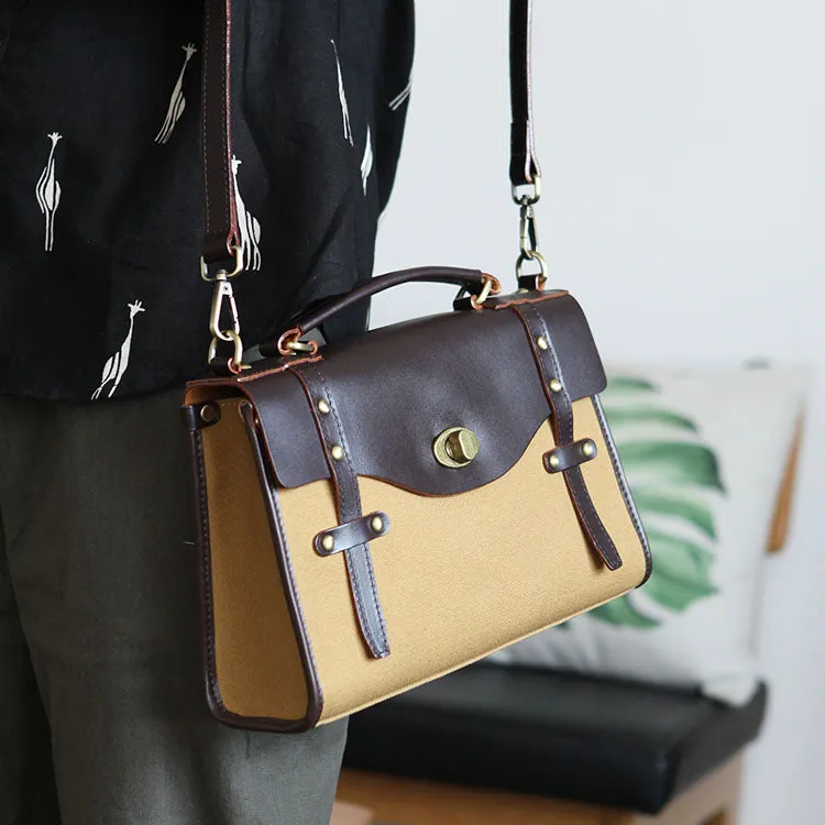 Stylish Women's Satchel Shoulder Bag Canvas Leather Messenger Bag For Women