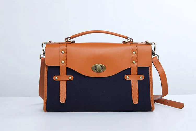 Stylish Women's Satchel Shoulder Bag Canvas Leather Messenger Bag For Women