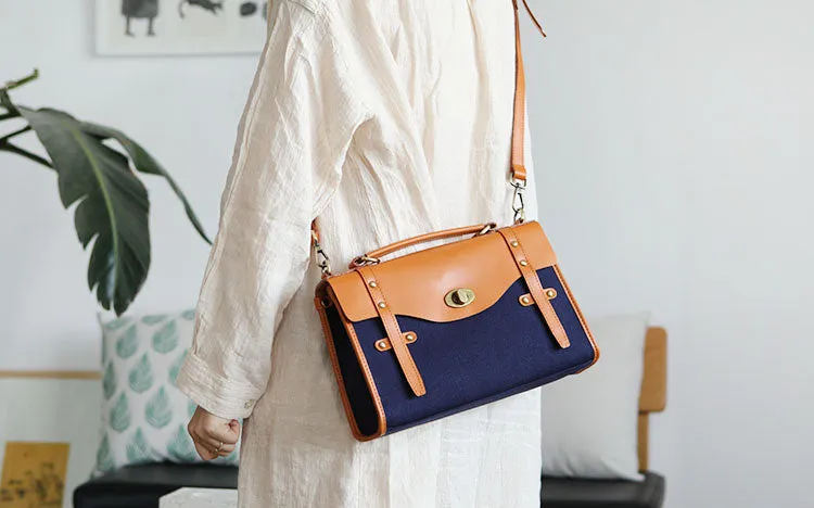 Stylish Women's Satchel Shoulder Bag Canvas Leather Messenger Bag For Women