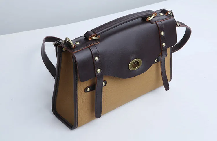 Stylish Women's Satchel Shoulder Bag Canvas Leather Messenger Bag For Women