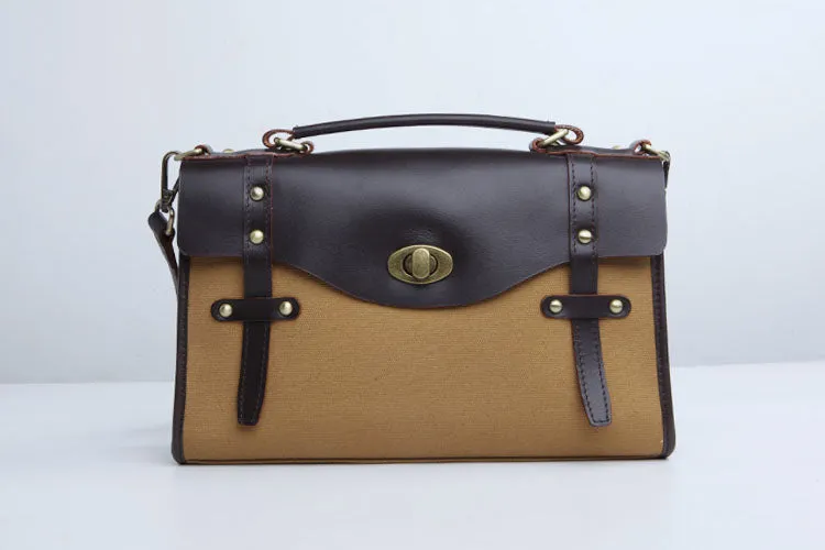Stylish Women's Satchel Shoulder Bag Canvas Leather Messenger Bag For Women