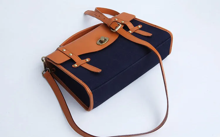 Stylish Women's Satchel Shoulder Bag Canvas Leather Messenger Bag For Women