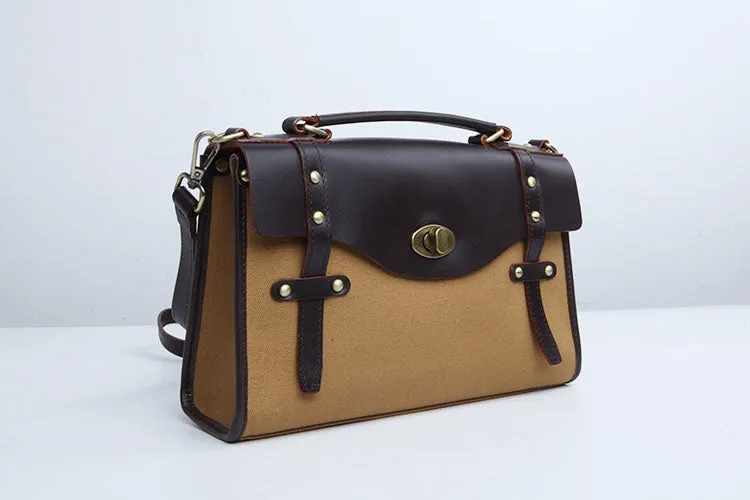 Stylish Women's Satchel Shoulder Bag Canvas Leather Messenger Bag For Women