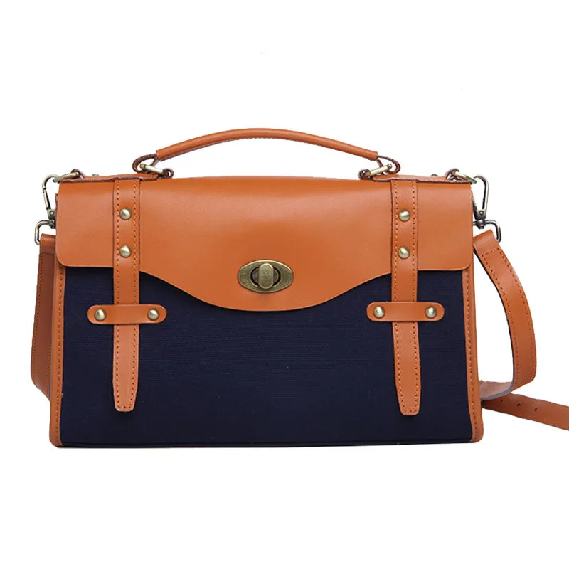 Stylish Women's Satchel Shoulder Bag Canvas Leather Messenger Bag For Women