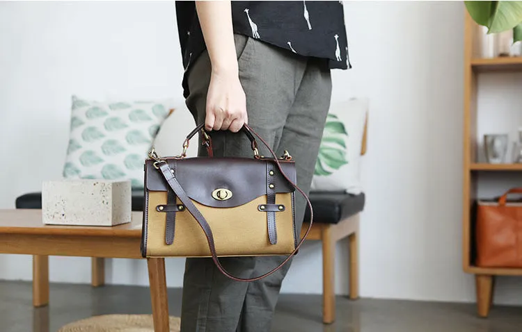Stylish Women's Satchel Shoulder Bag Canvas Leather Messenger Bag For Women