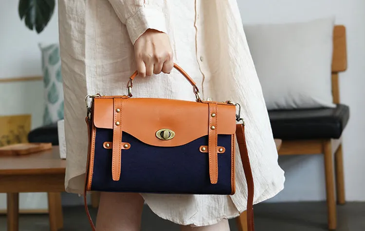 Stylish Women's Satchel Shoulder Bag Canvas Leather Messenger Bag For Women
