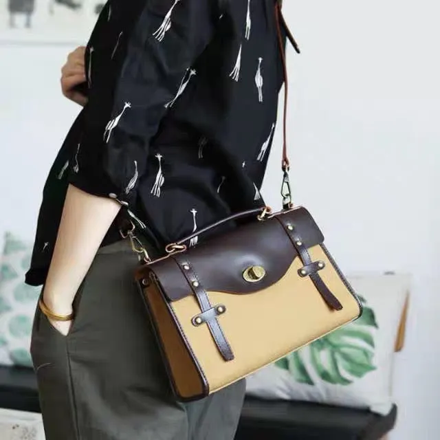 Stylish Women's Satchel Shoulder Bag Canvas Leather Messenger Bag For Women