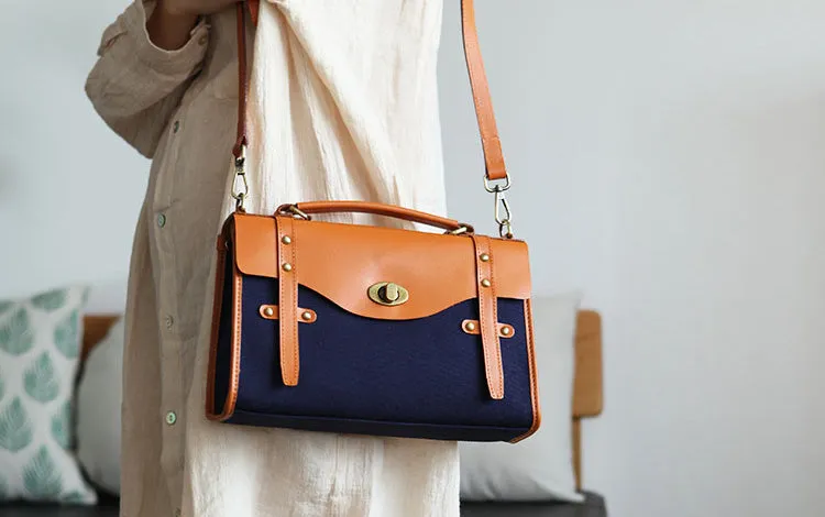 Stylish Women's Satchel Shoulder Bag Canvas Leather Messenger Bag For Women