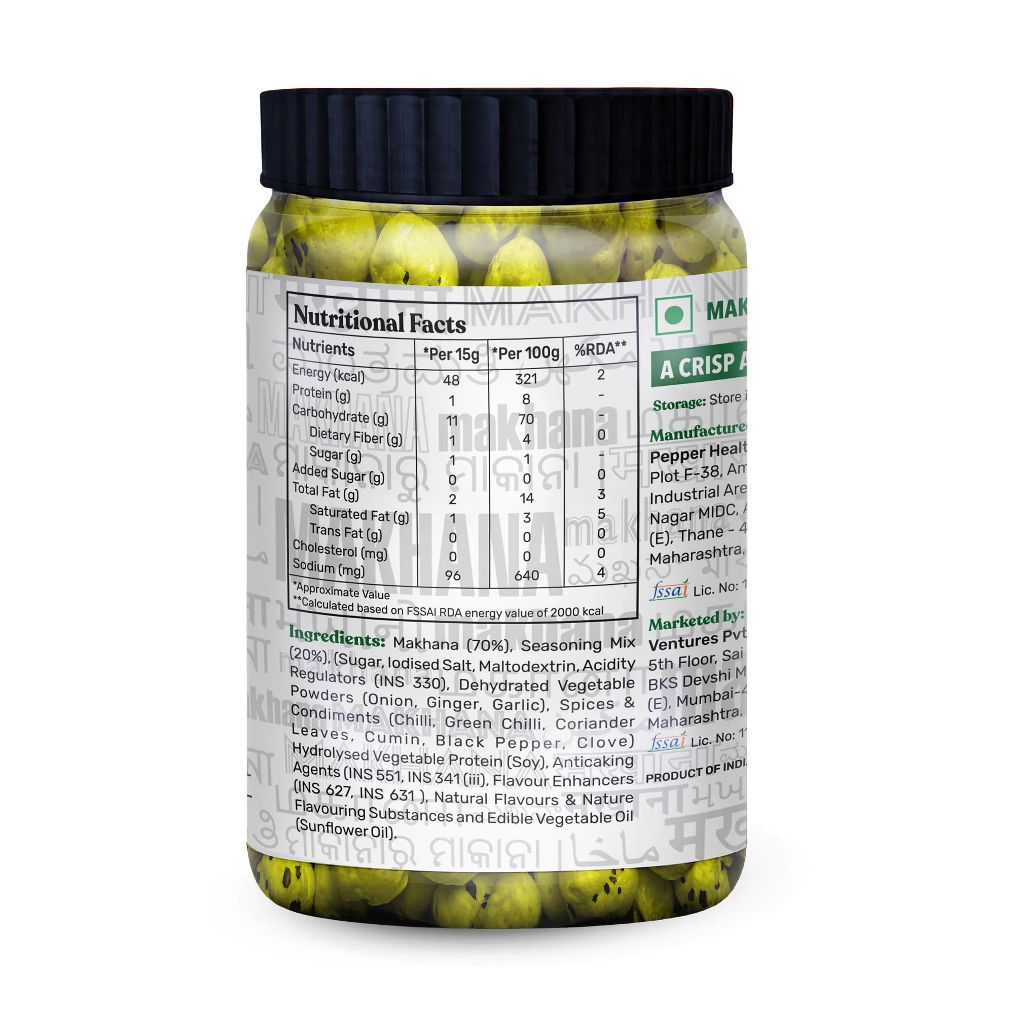 The Butternut Co. Makhana - Flavored Green Chilli - 60g, Natural, High Protein & Fibre, Gluten Free, Vegan (Pack of 1)
