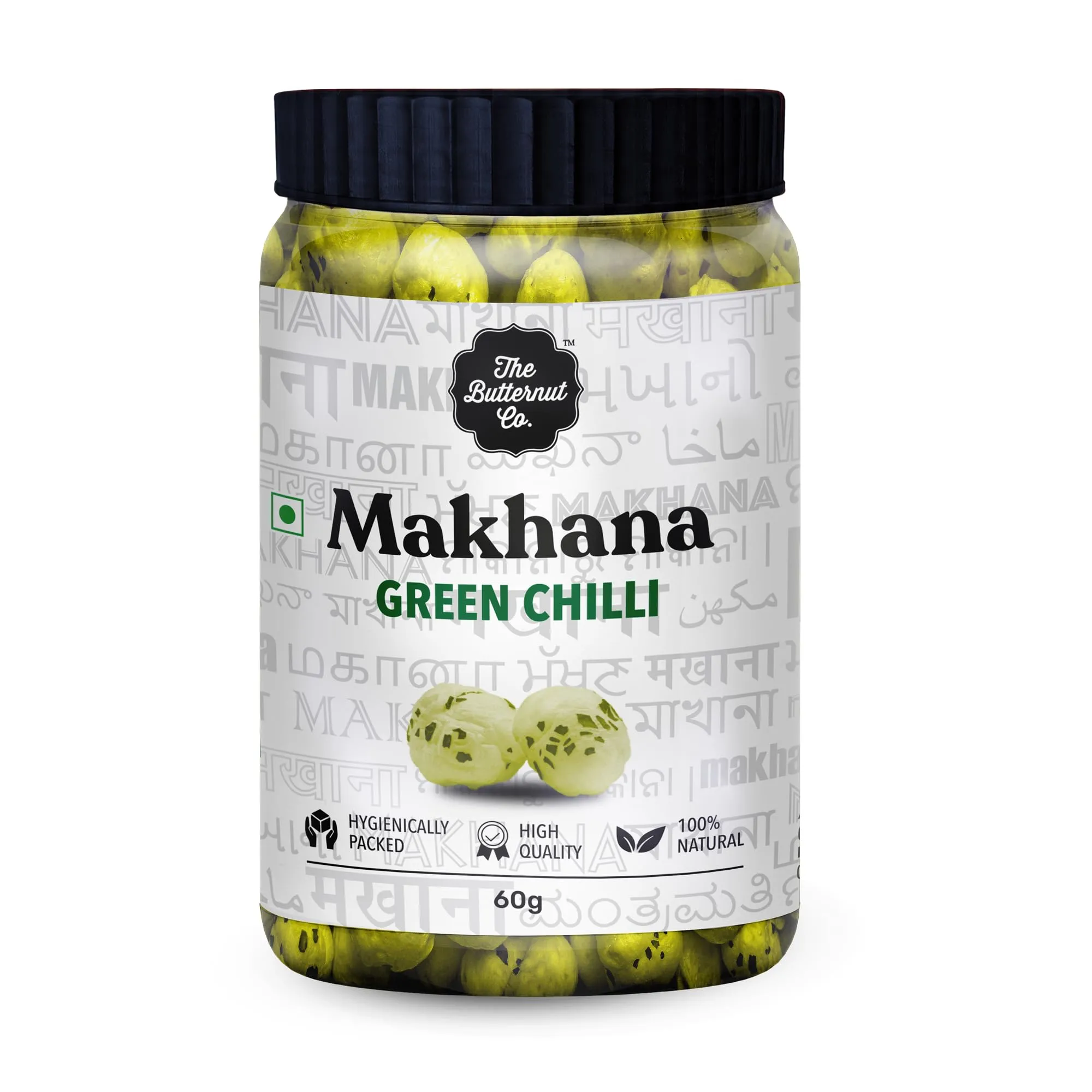 The Butternut Co. Makhana - Flavored Green Chilli - 60g, Natural, High Protein & Fibre, Gluten Free, Vegan (Pack of 1)