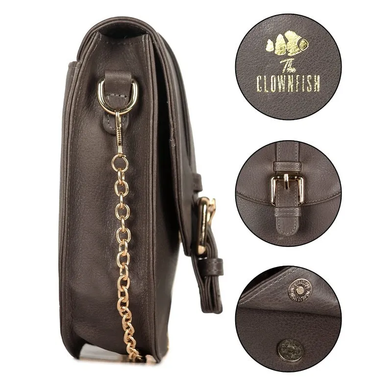 THE CLOWNFISH Adah Genuine Leather Crossbody Sling bag for Women Casual Party Bag Purse with Chain Strap for Ladies College Girls (Grey)