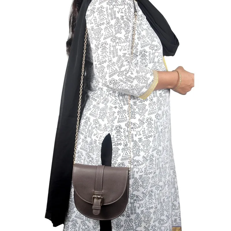 THE CLOWNFISH Adah Genuine Leather Crossbody Sling bag for Women Casual Party Bag Purse with Chain Strap for Ladies College Girls (Grey)