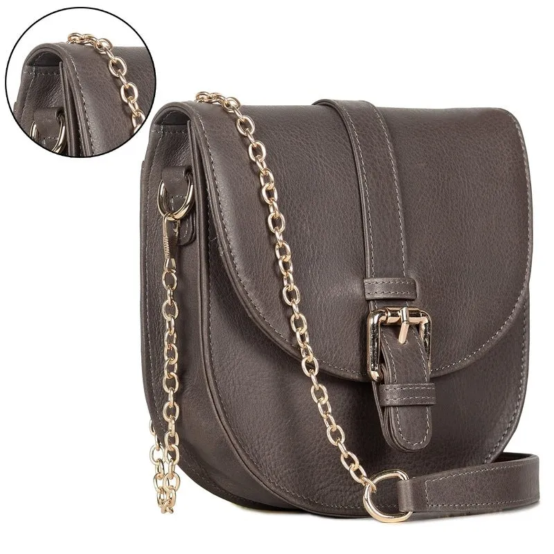 THE CLOWNFISH Adah Genuine Leather Crossbody Sling bag for Women Casual Party Bag Purse with Chain Strap for Ladies College Girls (Grey)