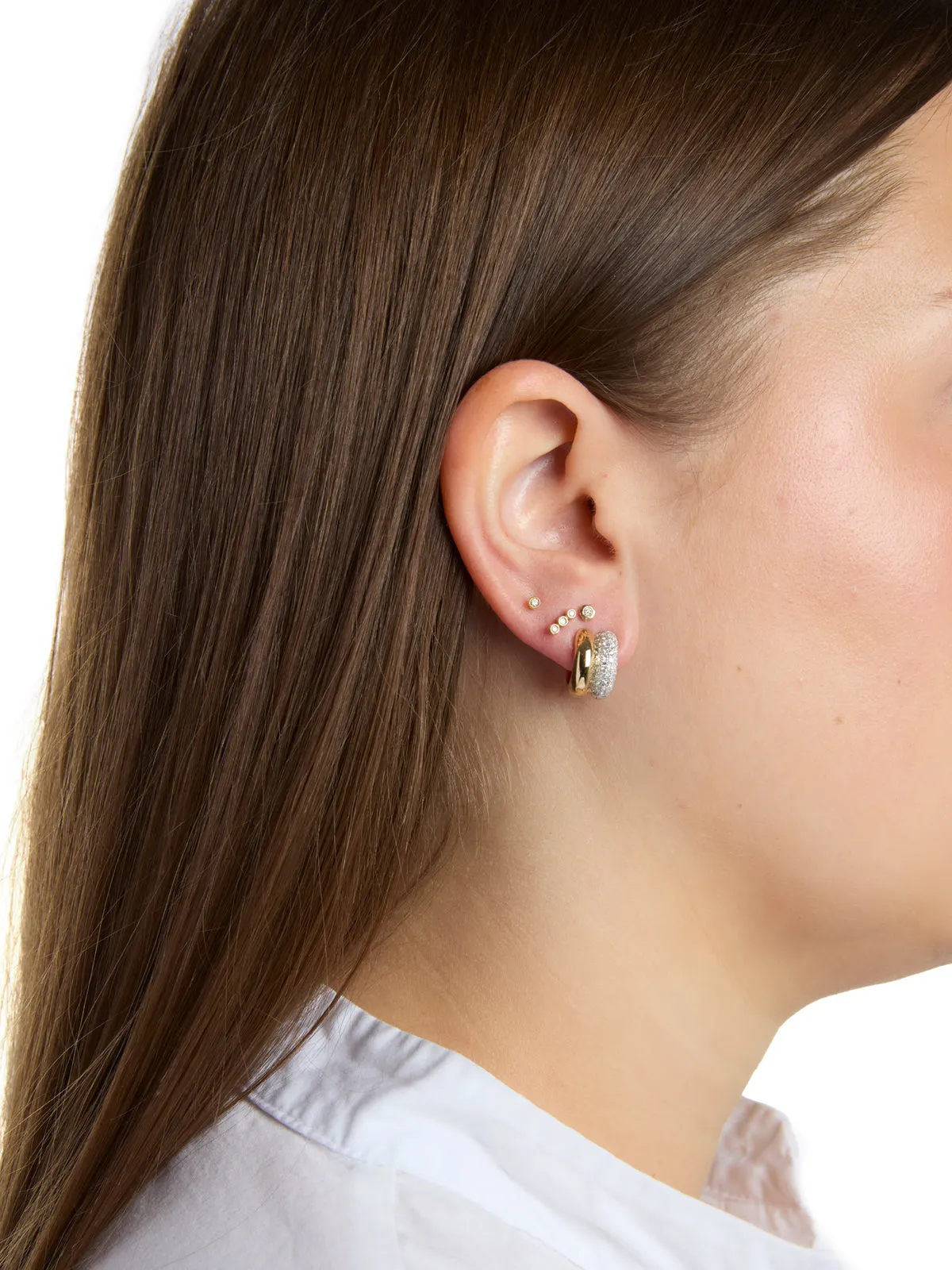 Thick Diamond Yellow & White Gold Huggie Hoop Earrings