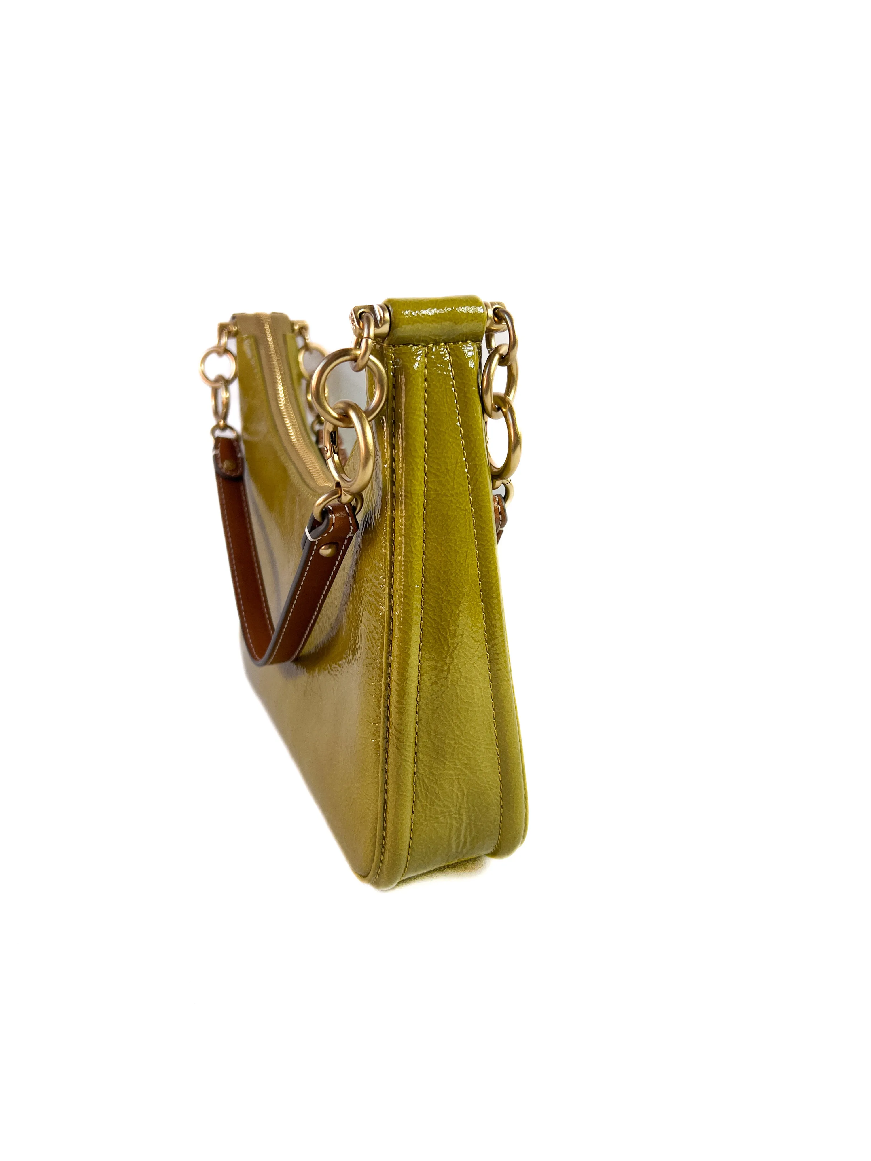 Tory Burch 151 Mercer green patent shoulder bag