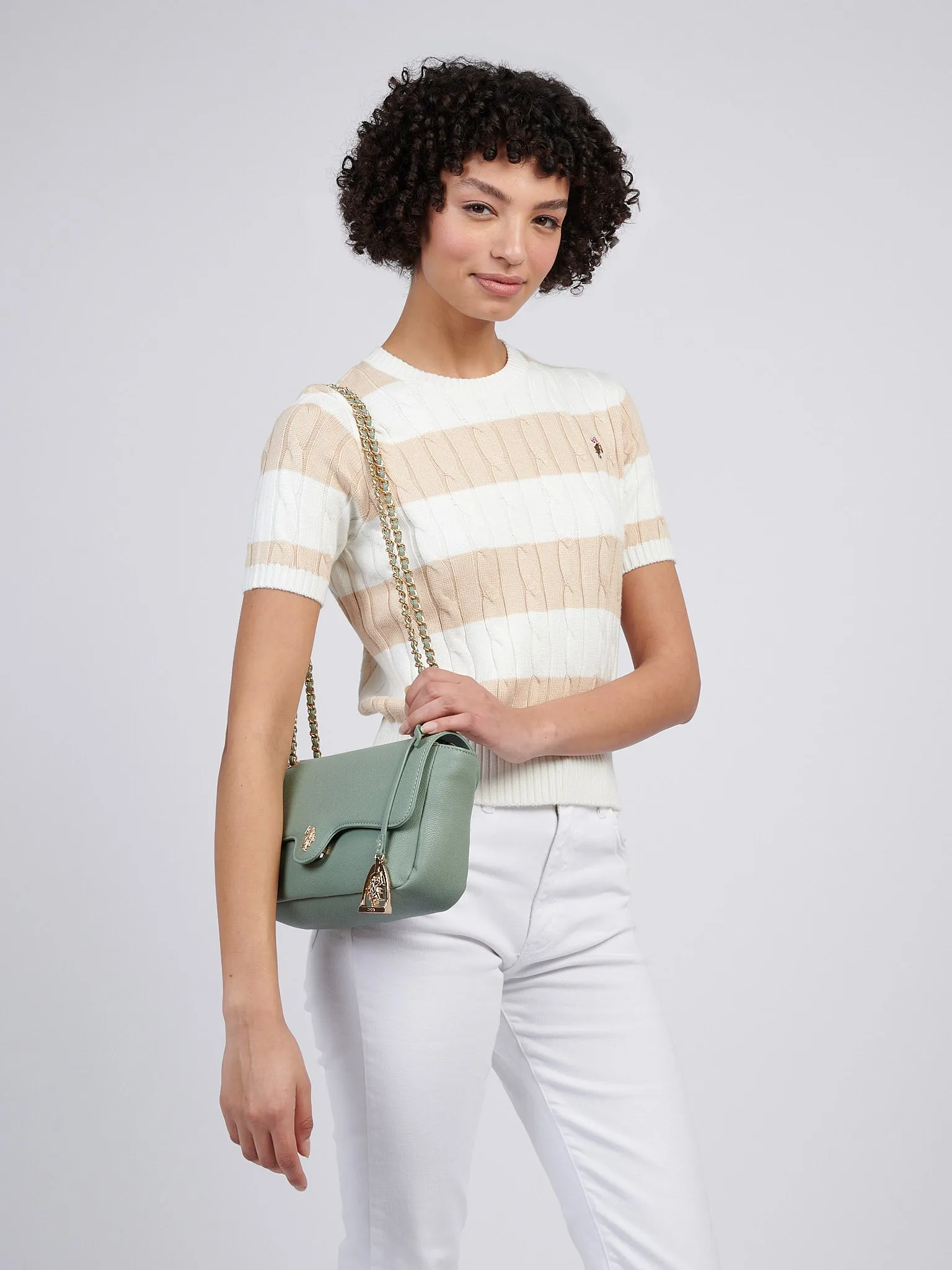 U.S. Polo Assn. Womens Jones Flap Crossbody Chain Bag in Sage