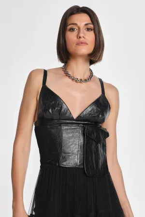 VEGAN LEATHER CORSET BELT W/ POCKET