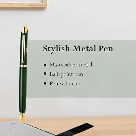 Vegan Wallet & Metal Pen Set – Green, Personalized Gift for Men