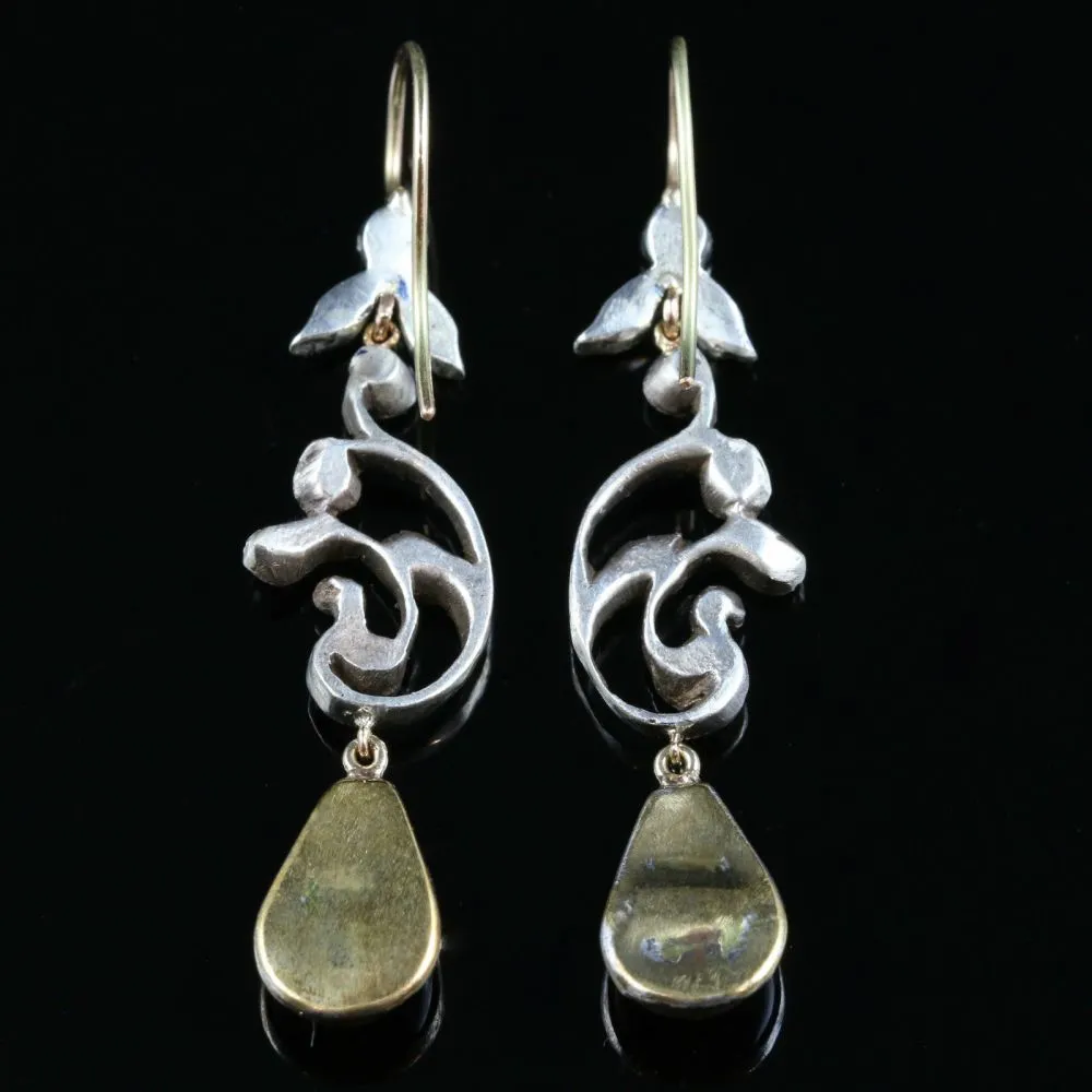 Victorian Style Red Paste Drop Earrings Silver