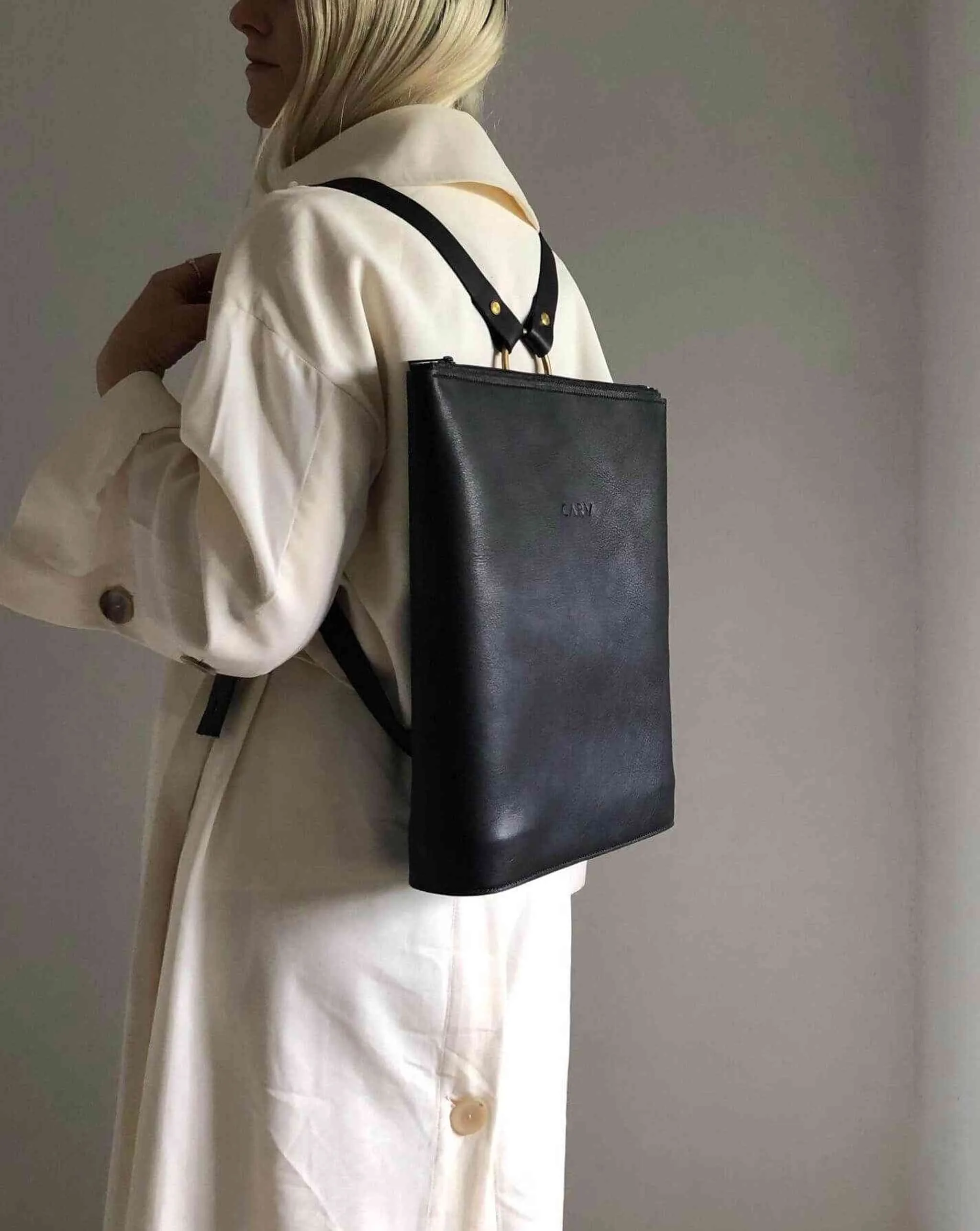 Vita Black Leather Backpack