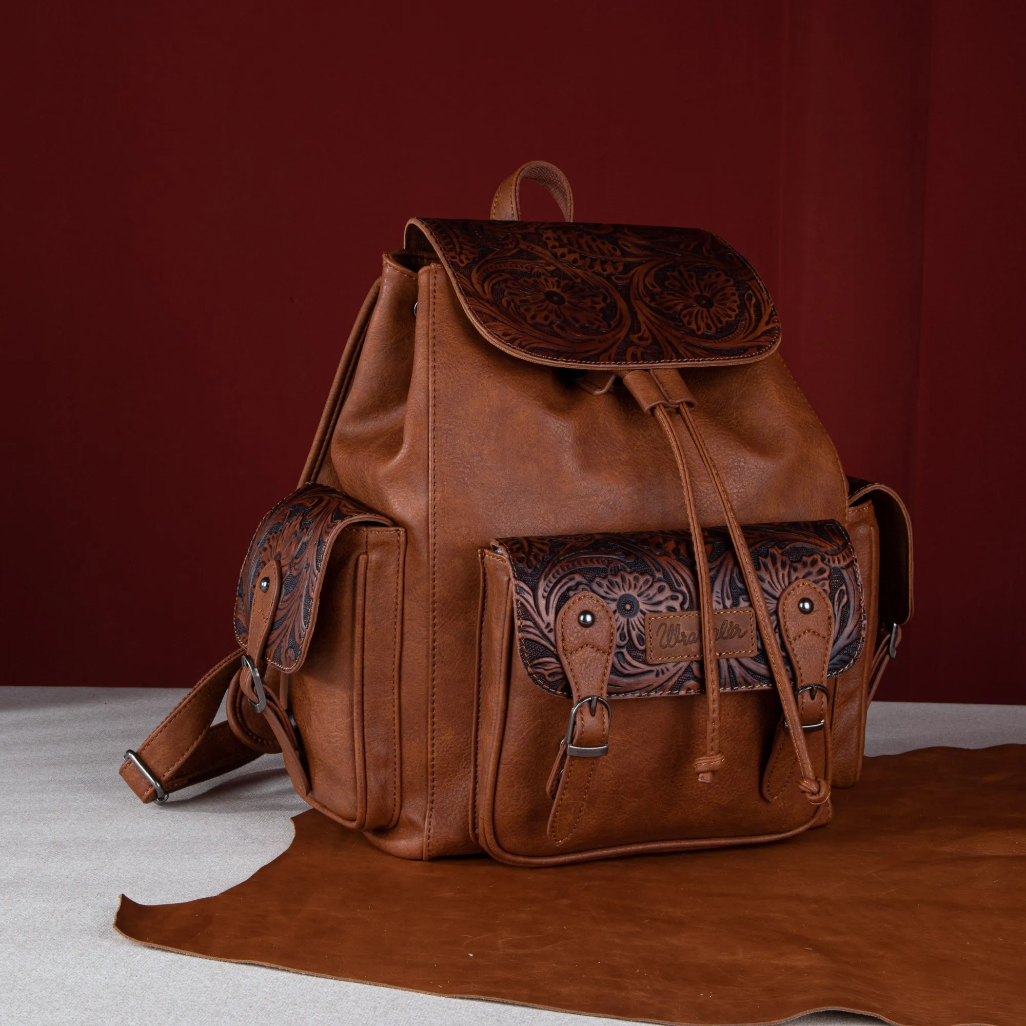 WG12-9110B  Wrangler Vintage Floral Tooled Backpack - Brown