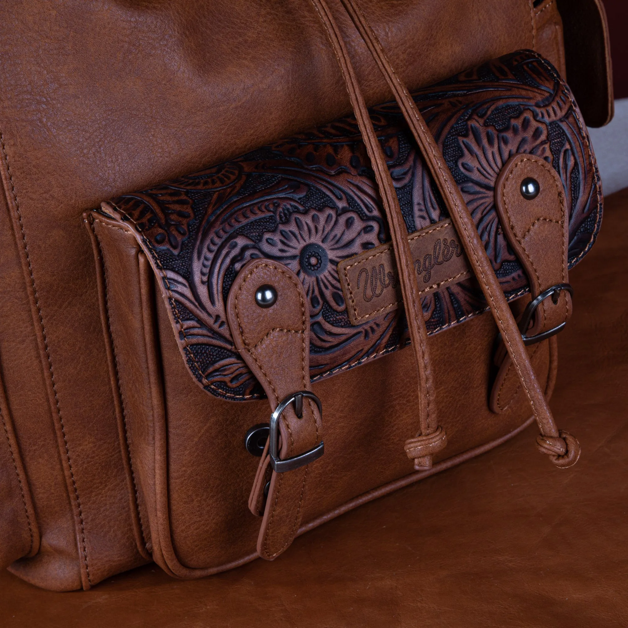 WG12-9110B  Wrangler Vintage Floral Tooled Backpack - Brown